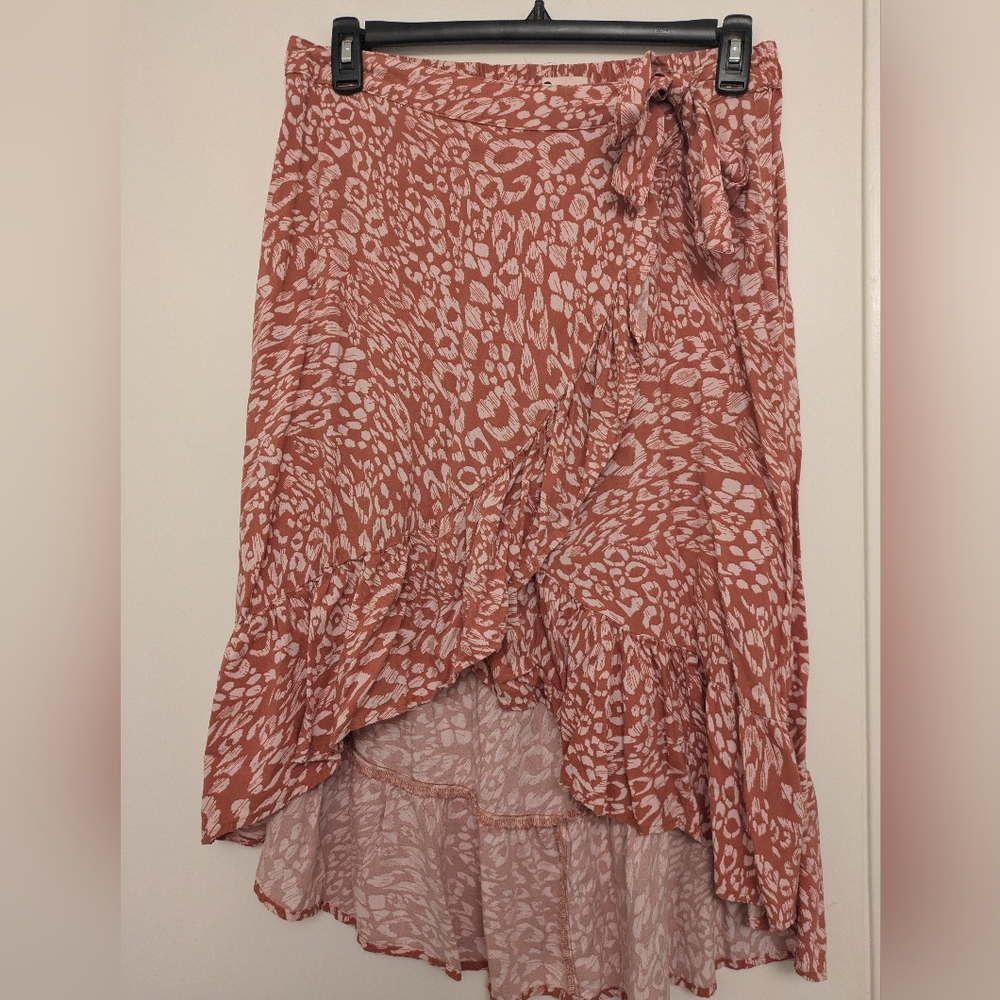 SO Pink Ruffled Wrap Midi Skirt